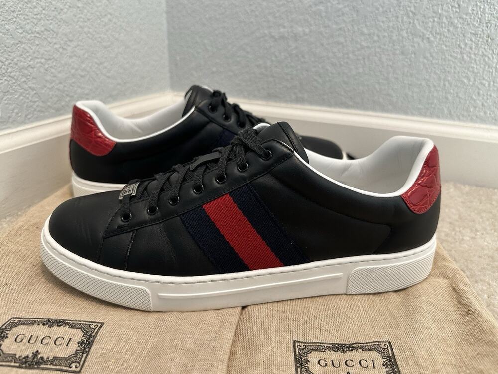 AUTHENTIC GUCCI ACE WEB DESIGN SNEAKERS GG 9.5 (fits USA 10.5) 757892
